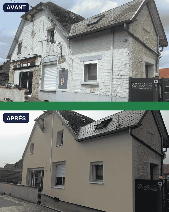 Couche de finition crépi uniforme sur une façade isolée