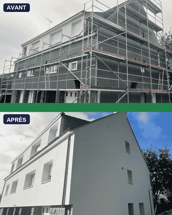 Détail d’une finition crépi sur façade isolée